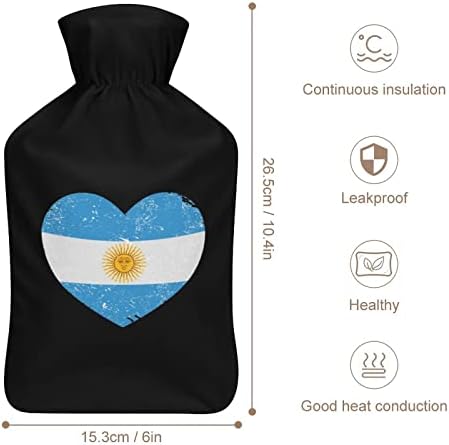 ארגנטינה רטרו דגל בצורת דגל בקבוק מים חמים עם כיסוי קטיפה רכה שקית הזרקת מי גומי חמים 1000 מל