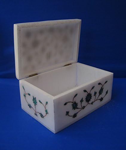 Crabtslook Box תכשיטים Pietra dura Arts Arts לבן Alabaster Stone מלאכת יד ומתנות (גודל: 6