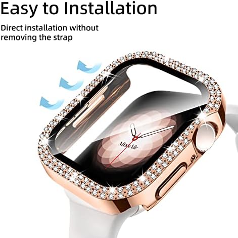 Missair תואם ל- Apple Watch Series 7 Series 8 מגן מסך 45 ממ, מחשב קשיח מחשב קשיח יהלום ריינסטון כיסוי מגן