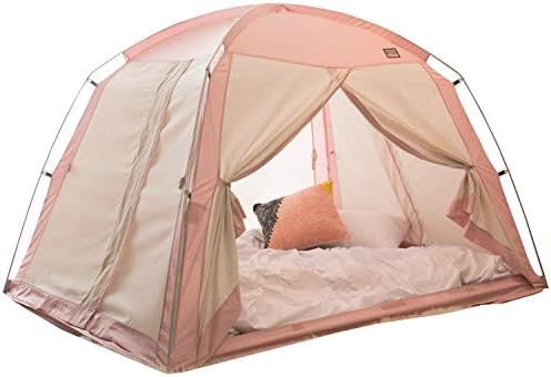 חתימת דדסומי 4 דלתות אוהל מיטה מקורה, אוהל משחק פרטיות על המיטה לאוהל שינה חלומי חם ונעים, אוהל