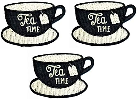 סט טלאי של אומאמה של 3 כוסות תה מדבקת מצויר טלאי מדבקה כוס שחורה תה קפה תה חמוד DIY אפליקציה רקומה