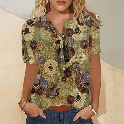 חולצת טי עליונה לנשים סתיו בקיץ בגידי שרוול קצר כפתור צוואר צוואר כלפי מעלה חולצת טרקלין 45 45