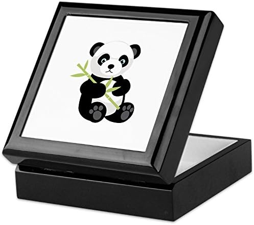 Cafepress Panda Bear Keepake Box, קופסת תכשיטים עץ קשה, קופסת מזכרת מרופדת קטיפה