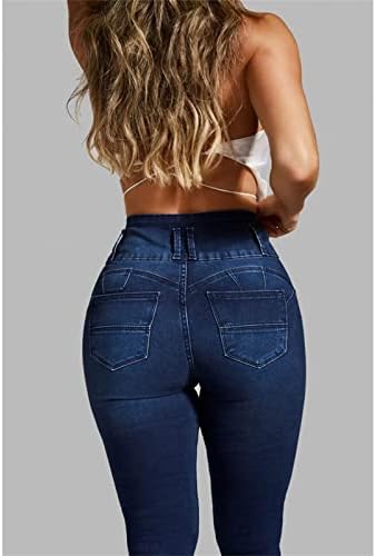 התחת הרמת ג 'ינס לנשים 3 כפתורים גבוהה מותן הרזיה סקיני ז' אן קלאסי למתוח רזה בכושר ג ' ינס מכנסיים