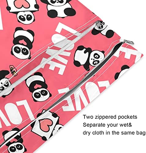 ZZXXB Panda Love מכתב שקית רטובה אטומה למים חיתול בד לשימוש חוזר תיק יבש רטוב עם כיס רוכסן לטיול