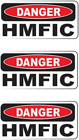 סכנה HMFIC ויניל כובע קשה מדבקה - גודל: 2 x 1 צבע: WHT/אדום/BLK - כובע קשה, קסדה, חלונות, קירות, פגושים,