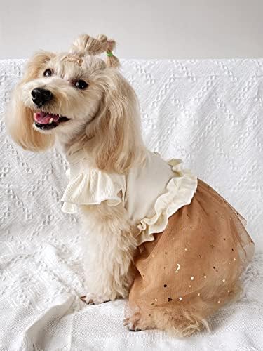 Qwinee Bling Party שמלת כלב שמלת כוכב נצנץ שמלת גורים פרוע שרוול שרוול כלב שמלת נסיכה רשת טוטו חתול חתונה