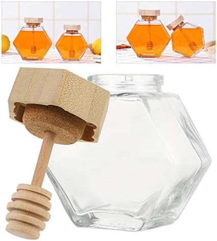מתקן דגני גלפדה 2 יחידות סיר דבש משושה צנצנת דבש זכוכית עם מקלות דיפר מתקן דבש צנצנת רוטב בקבוק דבש שקוף למטבח