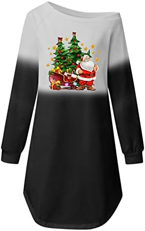 צבע עניבת חולצה שמלה לנשים מכוער חג המולד הדפסה ארוך שרוול טוניקת שמלות חג המולד גרפי מזדמן שיפוע