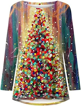 טוניקת חולצות לנשים חידוש חג המולד עץ הדפסה ארוך שרוול עגול צוואר חולצה סתיו מקרית טי חולצות עבור