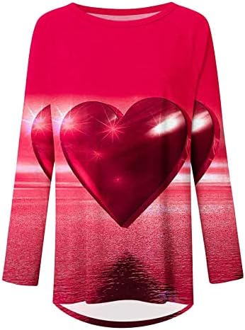 צמרות לנשים אביב לבוש 2023 חולצות שרוול ארוכות טופלות הדפסת לב יום האהבה
