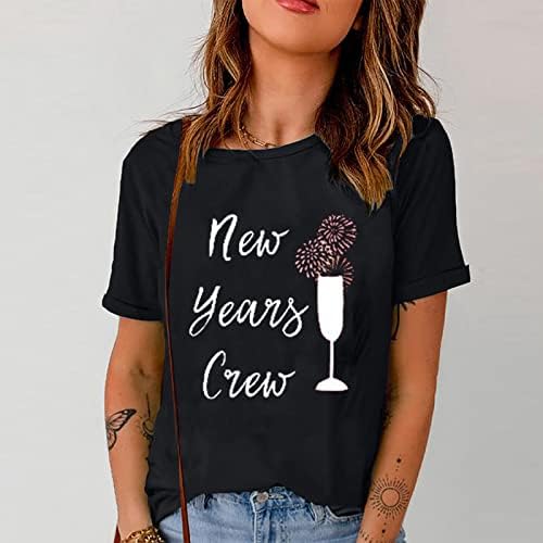 חולצות לנשים מקרית יין זיקוקין הדפסת יבול חולצות 2023 חדש שנה סיו מודפס סוודר צוואר טי חולצה חולצה