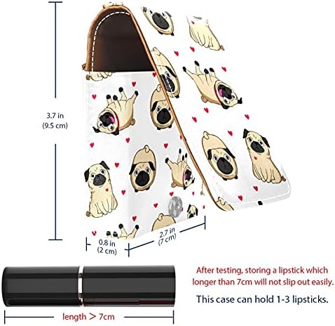 שפתון מקרה עם מראה לבן כלב פאג גלוס מחזיק נייד שפתון אחסון תיבת נסיעות איפור תיק מיני עור קוסמטי