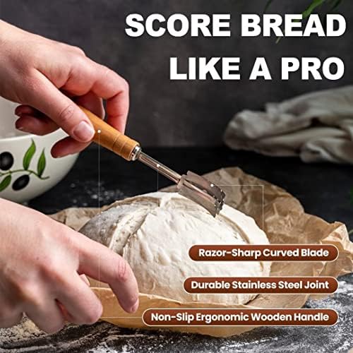 כלי צולע לחם פרימיום-כלי ניקוד בצק צולע לחם בעבודת יד-קל לצולע לחם ונקי - כלי ניקוד מחמצת נירוסטה-כלי