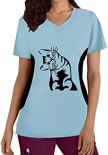 נשים חולצות מקרית נשים בתוספת גודל למעלה צווארון קצר שרוולים חתולים הדפסי חולצה חולצה כותנה ספנדקס טי