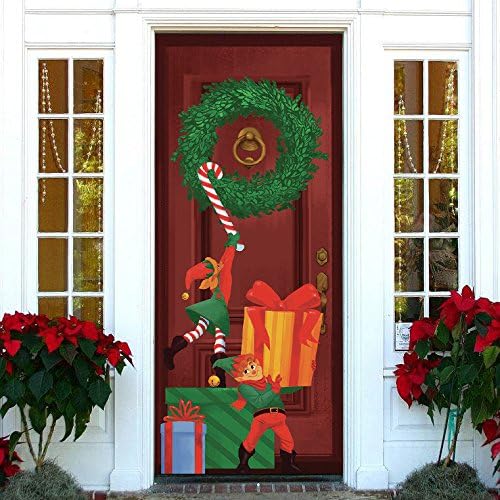 קישוט כיסוי דלת חג המולד של Joiedomi, כיסוי דלת שדון חג המולד, כיסוי תלייה של דלת חג המולד, כרזת רקע שדון