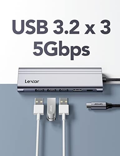 LEXAR H31 USB C תחנת עגינה HDMI 4K@60Hz, 7-in-1 OTG USB C רכזת מרובה מתאם DONGLE עם 3 יציאות USB 3.2, HDMI,