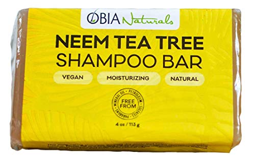 Obia Naturals Neem שמן ותה שמן שמן שמפו מוצק מוט לכל סוגי השיער - טבעוני, ללא גופרית, ללא סיליקון,