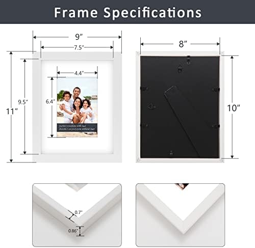 Nexhommy White 8x10 מסגרת תמונה - סט של 4 תמונות תצוגה 5x7 עם מחצלת או 8x10 ללא מחצלת, מסגרות צילום לתליית