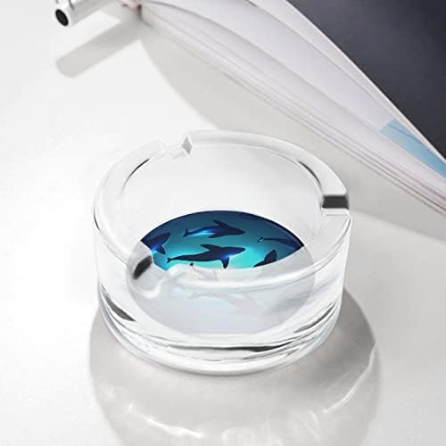 כרישים מתחת למים מגש אפר מזכוכית מארז מחזיק אפר עגול למלון עיצוב שולחן בית