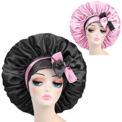 מכסה שיער של סאטן משי סאטן: ג'מבו גדול במיוחד מתכוונן שכבה כפולה הפיכה שינה שינה מכסה כובע לילה לנשים לנשים צמות