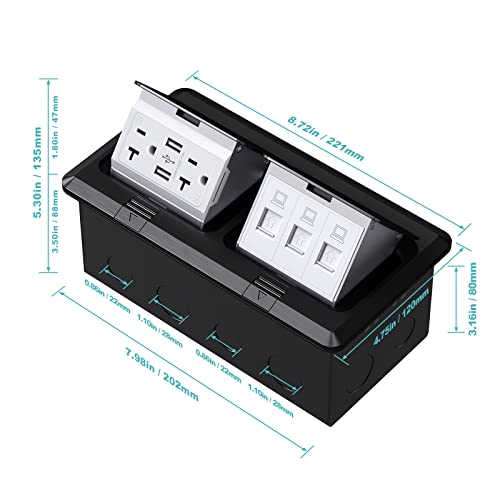 ערכת חשמל של קופסת רצפה פופ-אפ כפולה של Webang, 20 מגבר נירוסטה USB TR שקע קיבול, 3-יציאה RJ45