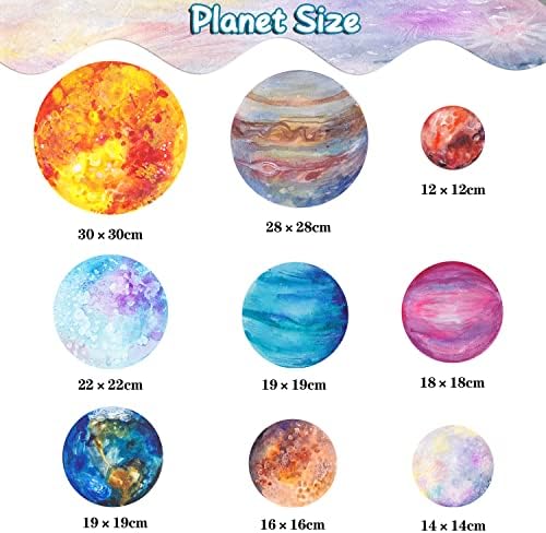 Mefoss Watercolor 3D Planet מדבקות קיר מדבקות גלקסי כוכבי חלל מדבקות קיר נשלפות קליפות ומקל כוכבי כוכבי כוכבי