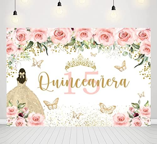 רקע ליום הולדת QuinceAnera לגילרס מיס חוזר אנוס 15 מתוק 16 קישוטי מסיבת יום הולדת 16 שיק שמלת שמפניה פרחונית
