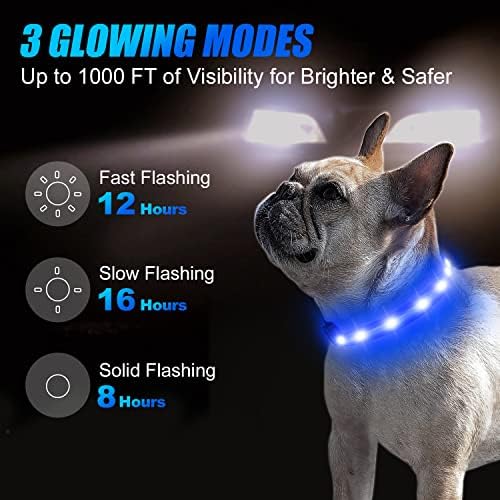 Joytale 11-16 '' צווארון כלבים LED ורצועה רפלקטיבית דו צדדית של 6ft, מדליקה בטיחות לילה נטענת צווארון חיית