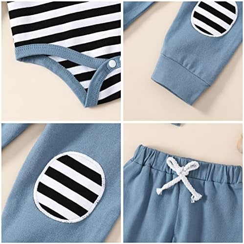 בגדי תינוקות של דמוהוני תינוק יילוד ילד פסים הדפס גוף גוף מכנסיים מכנסיים סט תלבושת מזדמנים עם כובע