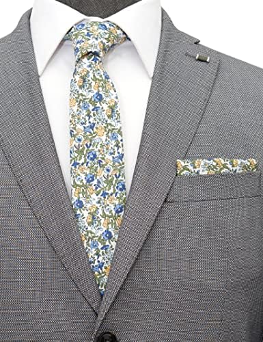 זנקסוס גברים מקרית סקיני פרחוני עניבה קומבו סט עם פרח כיס כיכר 2 סוטים כותנה עניבה יד עשה