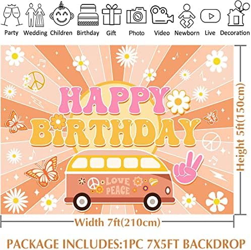 אווזאנו גרובי יום הולדת רקע רטרו שנות ה -70 היפי נושא יום הולדת שמח רקע בנות ילדים בוהו דייזי היפי אוטובוס