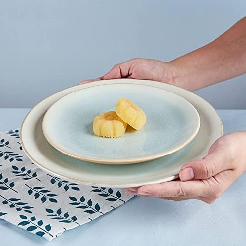 כלי חרושת לאוכלים עם 16 חתיכות סט ארוחות אבן סט כלים שולחן שולחן סט שילוב סט אלגנטי לבן/כחול