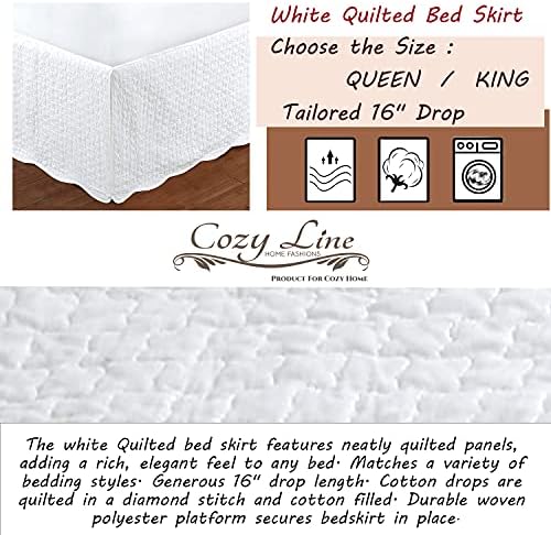 חצאית מיטה מרופדת לבנה אבק אבק פרע מלטס המותאם 16 טיפה