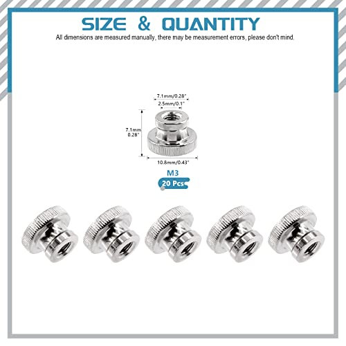 אגוזי אגודל מחורצים של סימטון 20 יחידות, 3.0.5 מ 'מחברים ידיות עגולות מברזל עבור חלקי מדפסת 3 ד'