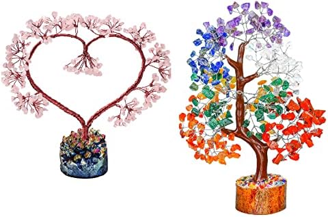 Fashionzaadi Bonsai עץ, גביש קוורץ ורד, פריטים רוחניים, עץ כסף פנג שואי, עץ צ'אקרה, עץ צ'אקרה שבעה