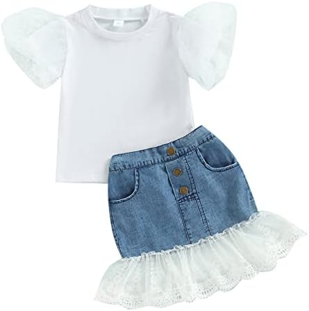 פעוטות תינוקות לריח את חולצת החולצה של ורד + סט בגדי בגדים של חצאיות ג'ינס
