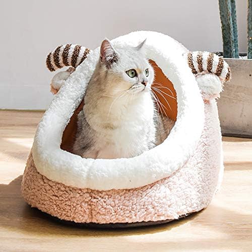 מיטת מערת אוהל לחתולים, נשלף 2 ב-1 בית לחיות מחמד וכרית ספה עבה יותר קטיפה עצמית, מחמם קן שינה לחתולים כלבים,