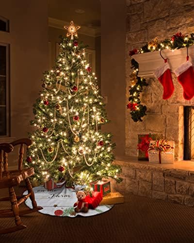 חצאית עץ חג המולד בגודל 48 אינץ 'חצאית עץ חג המולד, צבעי מים פרה חג המולד פתית שלג כפרית עץ ， קישוט