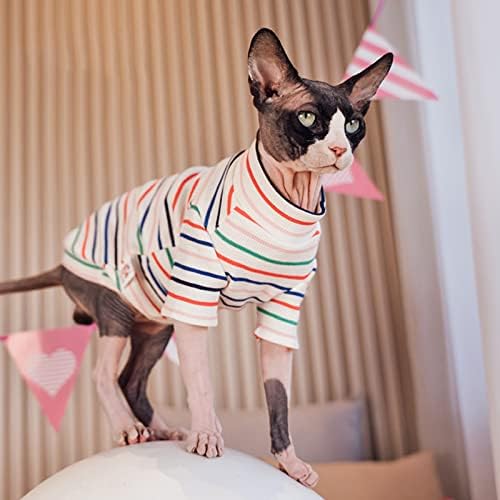ספינקס חתול קיץ בגדים לחתולים רק בציר פסים חולצות רך לנשימה עגול צווארון סוודר חתלתול חולצות עבור ספינקס