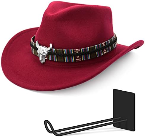 כובע קאובוי נשים ווסטר 1/4 פו הרגישו שוליים רחבים כובע שמש חיצוני עם מתלה מיתרים וכובע לנשים אדום כהה