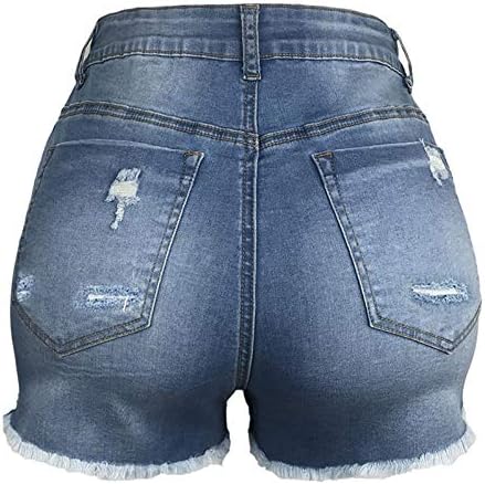 מכנסיים קצרים ג'ינס נשים עלייה גבוהה נמתחת נמתחת במצוקה של ברמודה קצרים