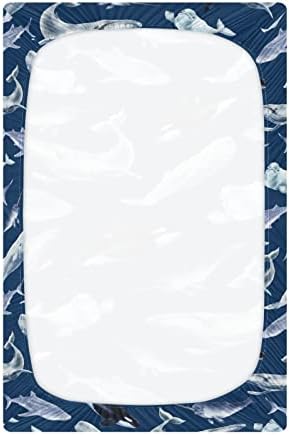 לווייתני צבעי מים יריעות עריסה ימיות לבנים חבילות אריזות ומשחקים סדינים סופר רכים סדין עריסה מיני מצויד לעריסה