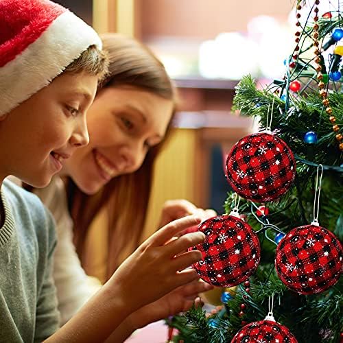 Fovths 12 חלקים קישוטי כדור משובץ חג המולד משובץ באפלו משובץ ופתית שלג כדורי בד דקורטיביים עץ חג המולד
