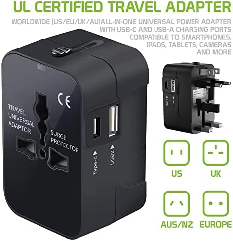 Travel USB פלוס מתאם כוח בינלאומי התואם ל- BLU Studio 5.3s עבור כוח ברחבי העולם לשלושה מכשירים