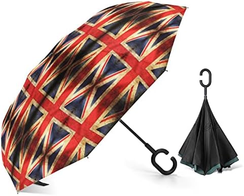דגל בריטי מטריה הפוכה מטריה מתקפלת הפוכה אטומה לרוח עם ידית בצורת ג ' לגברים נשים