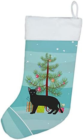אוצרות קרוליין CK4697CS רוסית שחור לבן מס '1 חתול חג מולד חג מולד חג מולד, אח תלויה גרביים לעונה חג