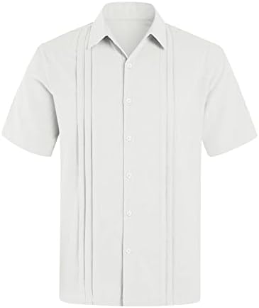 חולצות גוויאברה לגברים פשתן כותנה קובנית כפתור שרוול קצר למטה חולצות חוף צווארון מזדמן למעלה