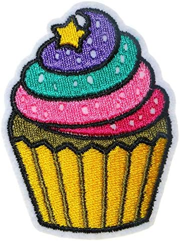 JPT - עוגת כוס קאפקייקס קשת גלידת כוכב קשת ממתקים ממתקים קריקטורה חמודה אפליקציה רקומה ברזל/תפור על טלאים תגית