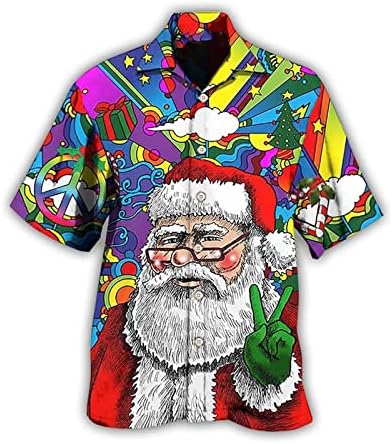 חולצת חג המולד של ZDDO לגברים כפתור שרוול קצר כושר רגוע של חולצות למטה חג המולד מצחיק סנטה